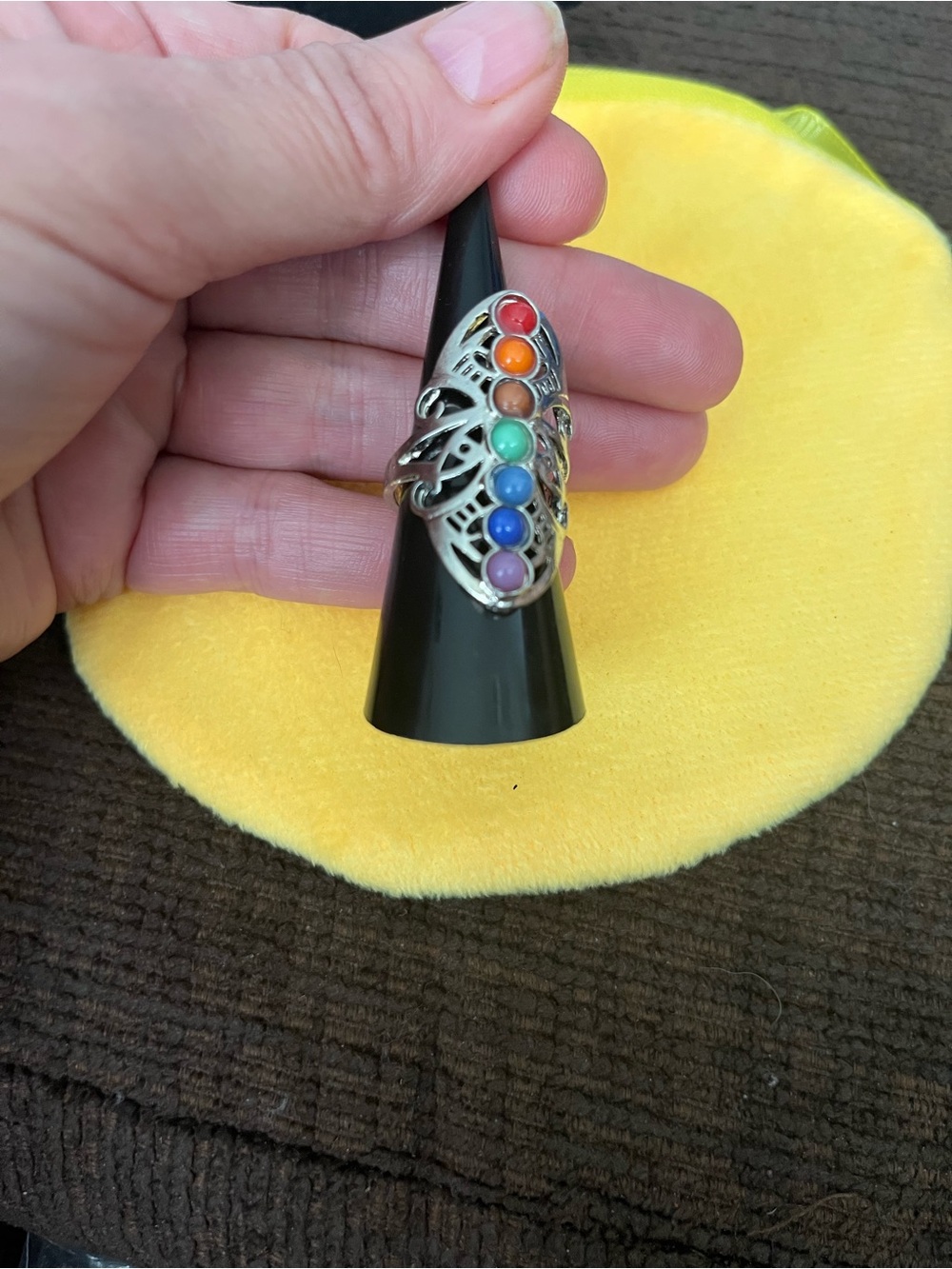 Silver Multi-Color Chakra Stone Ring